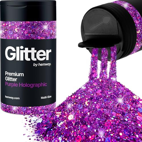 Hemway Premium Glitter Shaker - Purple Holographic | 120g Multi Size Halloween Metallic Flake Sequins for Resin & Epoxy Crafts | Craft Supplies for Decorating Masks, Nail, Face, Bunting, Art
