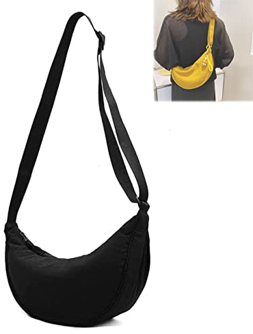 TEVUZ Einfache Dumpling-Umhängetasche für Damen, tragbare Dumpling-Umhängetasche mit großer Kapazität, lässige Handtasche mit verstellbarem Riemen (Black)