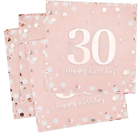 Servietten 30. geburtstag, 30 Stück Rosa Geburtstags Servietten, Happy Birthday 30 Servietten, 3-Lagig Milestone 30 Tischdekoration Papierservietten für Frau Geburtstag Feiern Party Jubiläum