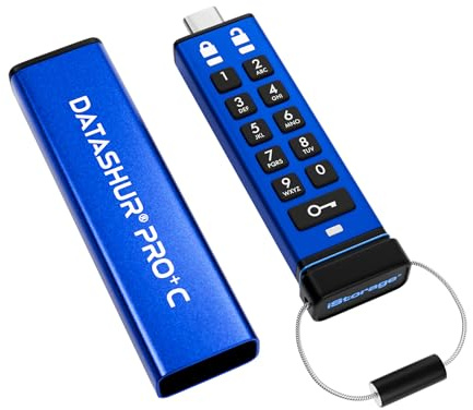 iStorage datAshur Pro+C 32 GB – Sicherer USB-Stick Typ C – FIPS 140-3 Level 3 Zertifiziert – geschützt durch PIN-Code – Adapter Typ C-A inklusive