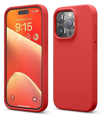 elago Flüssig Silikon Case Kompatibel mit iPhone 15 Pro Hülle, Premium Silikon Handyhülle, Ganzkörper Schutzhülle [4 Lagige Stoßfeste Struktur], Kratzfestes Weiches Mikrofaserfutter (Rot)