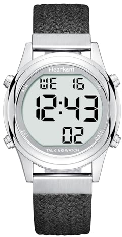 Hearkent Women's Digital Talking Watch British English Speaking Pleasant Voice LCD Big Numbers Watch for Elderly Or Blind People (Black)