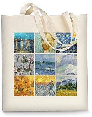 AUSVKAI Canvas-Tragetasche für Damen, ästhetisch, niedlich, Lebensmittel, wiederverwendbar, Baumwolle, Geschenktasche zum Schießen, Strand, trendige Geschenke, Van Gogh Paint, Large, Niedliche
