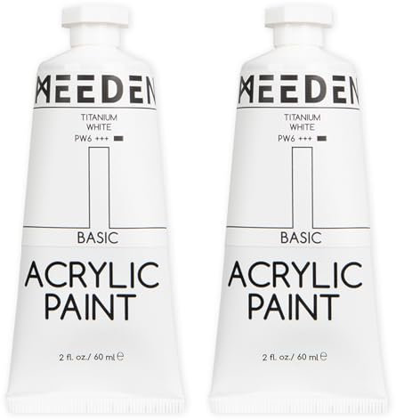 MEEDEN Pintura Acrílica Blanca de Titanio: 2 x 60ml Tubos de Pintura Acrílica Blanca - Pinturas de Cuerpo Grueso para Lienzo Tela Madera Papel y Manualidades