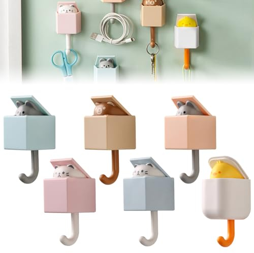 LIMITADA 6 Pz Gancio Adesivo Creativo Gancio Divertente Senza Foratura Ganci per Cappotto Ganci Autoadesivo Muro in Plastica Ganci per Animali Domestici per Asciugamani Ganci Appendiabiti da Parete