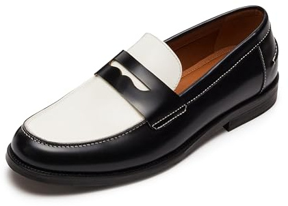 Steve Madden Men's Natan Leather Penny Moc,Black/Whit,90