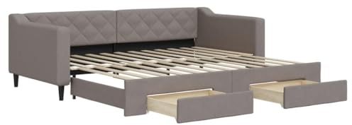 vidaXL Tagesbett, Sofabett Ausziehbar mit Schubladen, Gästebett Schlafsofa für Schlafzimmer Wohnzimmer, Sofa Ausziehbett, Taupe 90x200cm Stoff