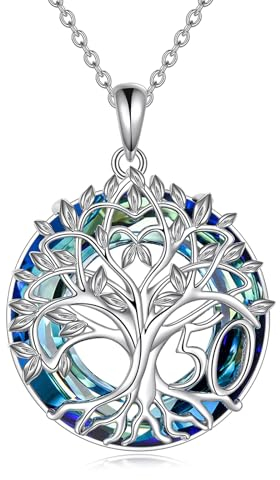 YFN 50th Birthday Gifts for Women Sterling Silver Tree of Life Necklace for Mom 50th Anniversary Jewelry 50 Years Old Gifts(50th)