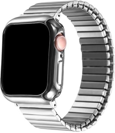 JewelryWe Elastisch Ersatzarmband Kompatibel Mit Apple Watch 42mm/44mm/45mm/49mm Gebürstet Edelstahl Stretch-Armband für iWatch Series 8/7/SE/6/5/4/3/2/1 14.5cm Silber