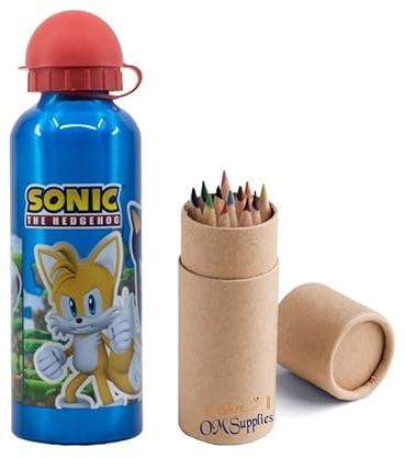 OM SUPPLIES Sonic Characters - Botella deportiva de aluminio de 530 ml, para vacaciones, regreso a clases, para niños y almuerzos (Sonic)
