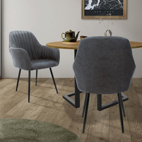 ML-Design 2er Set Esszimmerstühle mit Rücken- und Armlehnen, Anthrazit, Küchenstühle mit PU-Kunstleder-Bezug, Polsterstühle mit Metallbeinen, Ergonomische Stühle für Esstisch, Wohnzimmerstühle Stuhl