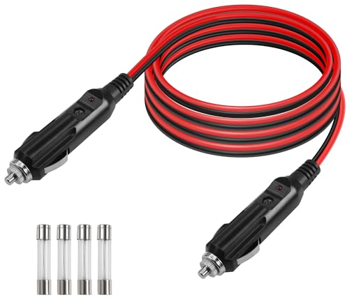 GELRHONR 12V Auto Zigarettenanzünder Stecker zu Stecker Ladekabel, Auto Zigarettenanzünder Stecker Verlängerungskabel mit 25A Sicherung Schutz, 14 AWG Heavy Duty Kabel mit Led-Licht (1.5M/4.9Ft)