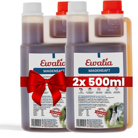 NEU! EWALIA Magensaft für Hunde - Sanfte Pflege für den Magen Ihres Hundes - Für EIN harmonisches Bauchgefühl - mit Tierärzten entwickelt, 100% Natur pur, frei von Zusätzen - 2x500ml