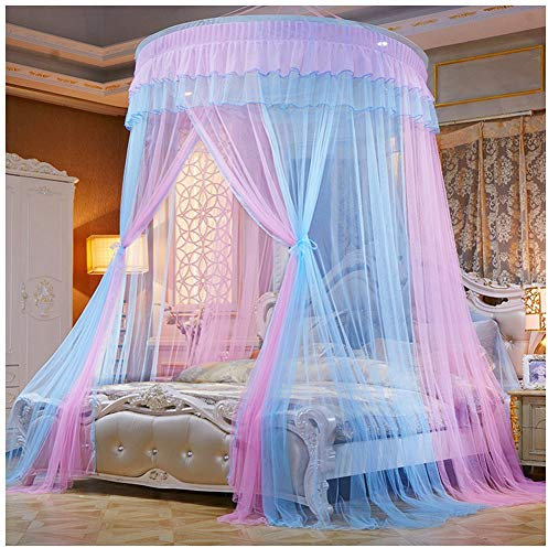 Rundes Kuppel-Moskitonetz für Bett, King-Size-Bett, vollständige Abdeckung, Himmelbettvorhänge, Moskitonetze, Bettnetz (blau, rosa, 200 x 200 cm)