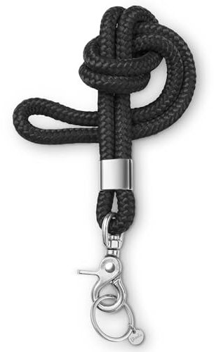 Dinalu, Neck Lanyard silber, Halskette-Schlüsselband, Schlüsselanhänger lang, Umhängeband mit Ring für Schlüssel, Schlüsselkette beautiful black, Schlüsselkette mit Karabiner schwarz