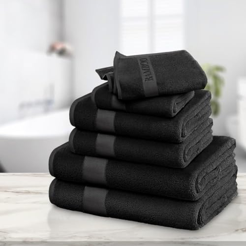 GC GAVENO CAVAILIA Lot de 2 essuie-Mains en Bambou - 500 g/m² - Très absorbantes - pour Salle de Bain (50 x 80 cm) - 60% Bambou et 40% Coton - Noir