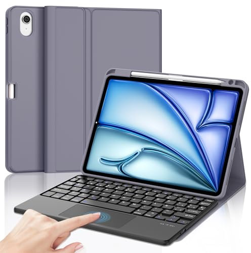 IVEOPPE Funda Teclado iPad Air 11 (M2 2024/M3 2025) con Touchpad, Cover Teclado Trackpad Español Ñ Bluetooth Magnética Desmontable para iPad Air M2 2024/M3 2025 11 Pulgadas, Púrpura Lavanda
