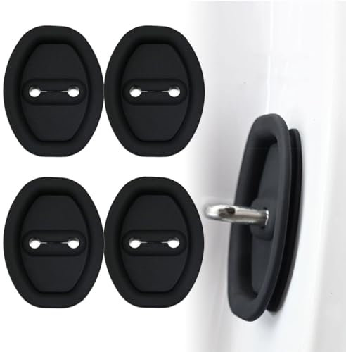 heofonm Car Silicone Door Latch Protective Cover, 4Pack Silent Shock Pads Silicone Door Lock Protector Cover, Universal Vehicle Doors Locks Guard Stopper Set (4PCS Black)