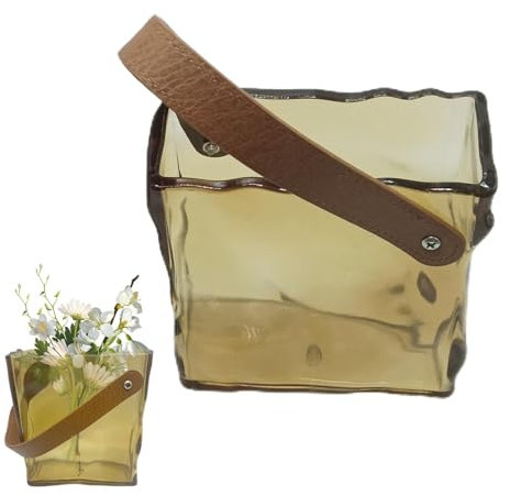 Jarrón de bolso para flores, florero de bolso para flores, florero plisado con forma de bolso con asa, jarrón fresco y lindo para casas modernas, 15,5 x 14 cm, jarrones para centros de mesa, bodas