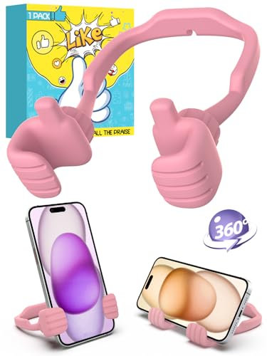 CALDEVER Stocking Fillers for Teenage Boys Girls Adults Cell Phone Stand 1 Pack Pink Thumbs Up Lazy Phone Stand for iPhone Cell Phone Holder for Desk Fun Gifts for Christmas Kids Men Women Wife