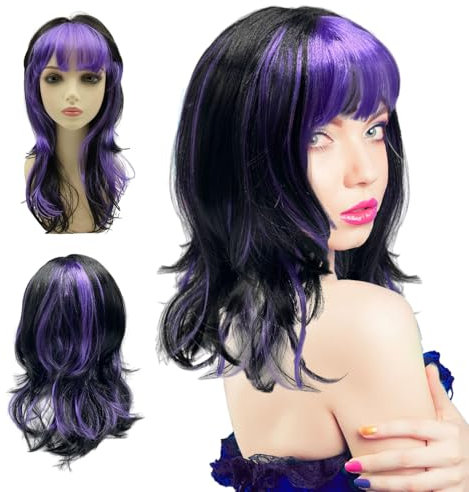 UILYNIU Peluca Morada Negra Peluca de Bruja Peluca de Vampiro Peluca Larga Peluca Rizada Peluca de Salmonete Disfraz de Bruja Peluca Mujer Halloween Cosplay Peluca de para Fiesta Mascarada Halloween
