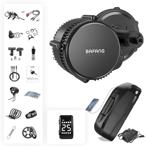 Bafang 48V 750W Moteur Central avec Batterie VoltzX 48V 20Ah, écran LCD DZ40 et Plateau de pédalier 44T, Kit de Conversion de vélo électrique BBS02 BBS02B pour pédalier de 68 à 73 mm