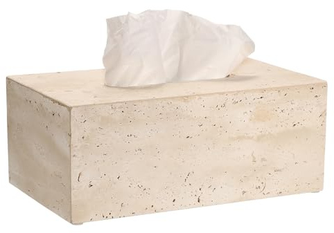 Sumnacon Rechteckige Taschentuchbox-Abdeckung, Travertin, mit Pads | Robuster rechteckiger Taschentuchbox-Halter, wunderschöner Taschentuchhalter für WC, Badezimmer, Küche, Wohnzimmer, Tisch