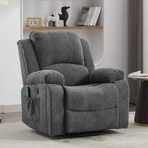 Merax Power Massage Chair with Heat & Vibration for Elderly, Single Motor and Heavy Duty Mechanism, Functional Lift Armchair, Comfy Recliner Chair with Storage Pocket and Cup Holders, Fabric, Grey