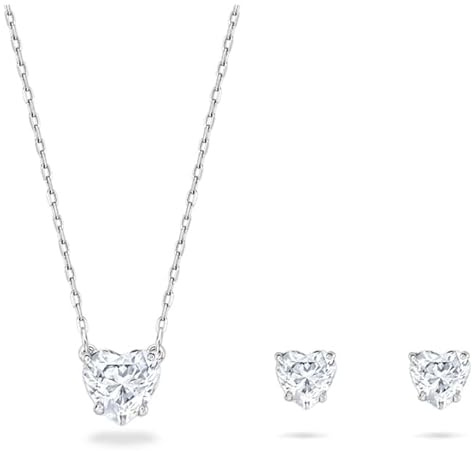 Swarovksi Womens Stilla Attract Pendant Necklace and Earrings set Round cut White tone plated 5646751