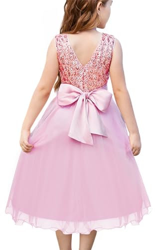 GRACE KARIN Mädchen Pailletten Prinzessin Kleid für Mädchen, festliche Party Hochzeit Blumenmädchen Tüllkleid Geburtstag Abendkleid Kinder Elegant Glitzerndes Kleid Hellrosa 8-10 Jahre