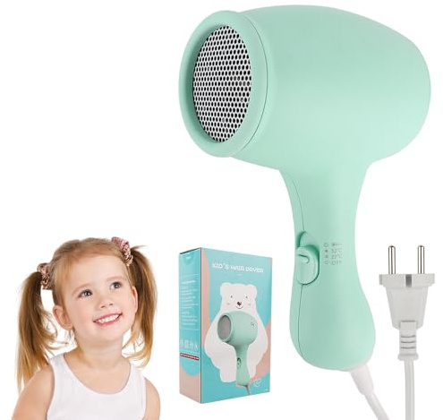 JOAASU Kinderfön, 550W Kinderföhn, Kinder Föhn mit 3 Temperatur, Miniföhn für Mädchen, Süß Mini Föhn Kinder, Reiseföhn für Kinder, Reisefön Klein, FöhnKlein, Fön für Kinder (Grün)