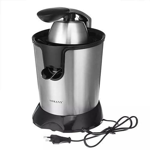 Exprimidor de Naranja Electrico 350W, Exprimidor de Zumo con Mango para Presionar, Extractor Jugo Limon con Palanca Easy Press, Exprime los Citricos Con Brazo de Prensar, Cuerpo Acero, Deposito 400ml