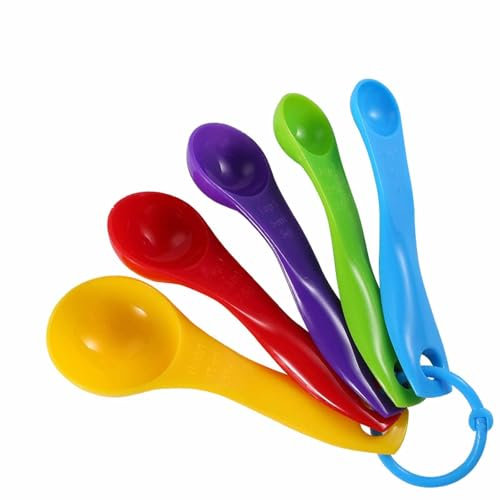 Habitat Dinner Set Plastic Set 5 Kitchen Tool Teaspoons for Measuring Drying and Liquid Quantity Colourful Dinner (12x4cm)