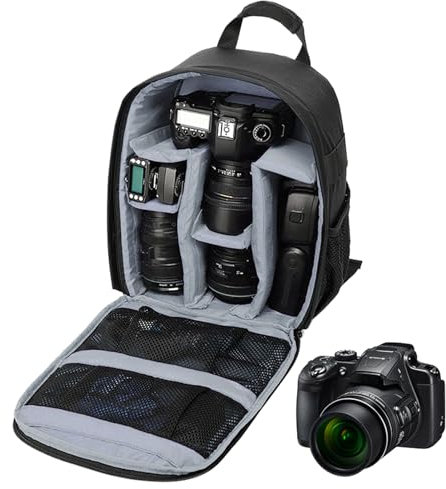 Mochila de la cámara: mochila de fotografía con gran capacidad, compartimento de inserción acolchado | Carrier de cámara impermeable profesional, adecuado para DSLR SLR Senderismo Sports Fotography Ac
