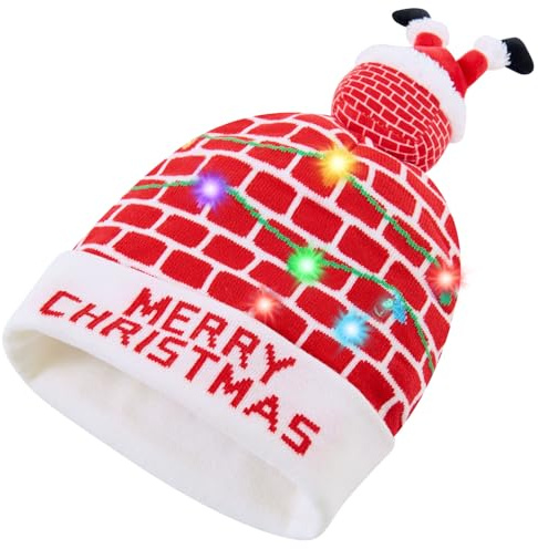 Freshhoodies Weihnachtsmützen Erwachsene Leuchtende Hut Wintermütze Damen Strickmützen Herren Weihnachtskappe Paare Weihnachtsmann Rot