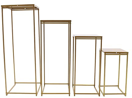 4 Stück Blumenständer,Metall Gold Satztisch Pflanztisch Blumenhocker ,Modernkor Eckig Beistelltisch,Quadratische Säulendesign,Tragfähigkeit beträgt ungefähr 22,05-33,07 Pfund,für Hochzeiten, Geburtsta