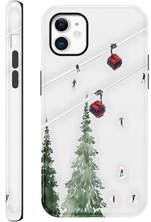 Foonary Weihnachten Handyhülle für iPhone 12/iPhone 12 Pro Hülle Skifahren, Christmas Aesthetic Winter Snow Muster,Silikon Schutzhülle Print Design für Frauen Mädchen, Cover Case für iPhone 12 6,1