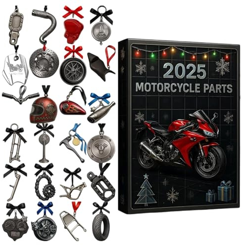 Weihnachten Motorrad Adventskalender - festliches 2D Acryl Countdown Board | 24 Tage Urlaubskalender mit Fahrradteilen | coole Dekoration für Reiter