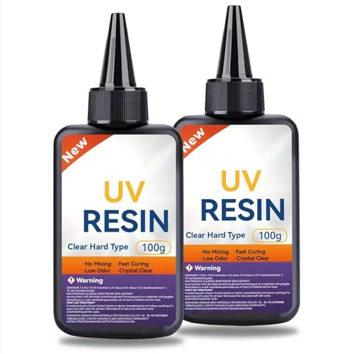 YUMILI UV Resin 200g, Hart UV Harz, Kristallklares UV-Harz-Set, Verbessertes Transparent Vorgemischt Klar Hart UV Epoxidharz Kit für Silikonformen Anhängern DIY Kunst Schmuck Gießen Basteldekoration