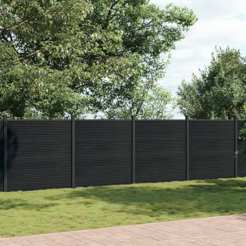 Zaunelement Grau 1564x186 cm WPC Gartenzaun, langlebiger Sichtschutzzaun aus Holz-Kunststoff-Verbundwerkstoff mit Aluminiumpfosten, für Garten und Privatsphäre