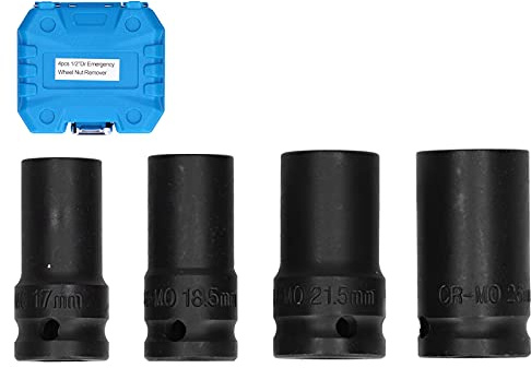Radmuttern - Abzieher Set, Stecknuss 4 - teilig 17/18,5/21,5/26 mm - hohe Schlagfestigkeit, dünnwandig Alu, Profi für Auto Reifenwechsel