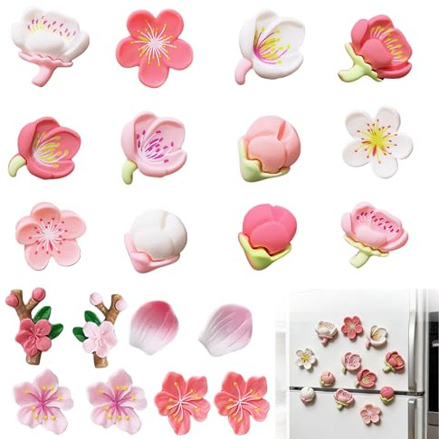 20Pcs 3D Flower Fridge Magnets, Sakura Flower Fridge Magnet for Kitchens, Offices, Whiteboard, Home Decoration, Mini Refrigerator Magnets