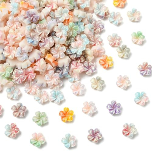 Stiesy 200 Stück Kunstharz-Blumenschleim-Charms, leuchtende Frangipani-Hawaii-Blumen, ohne Loch, Perlen, flache Rückseite, Cabochons für Nagelkunst, DIY, Handyhülle, Scrapbooking, Verzierungen