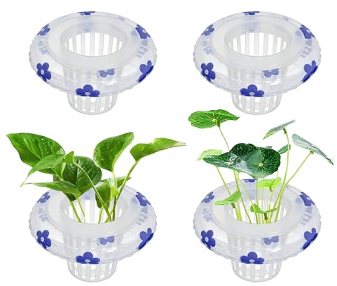 4 Pcs Floating Aquarium Plant Holder, Plant Basket for Aquarium with Floating Rings for Fish Tank Aquaponic Plant Cultivation and Aquarium Decor