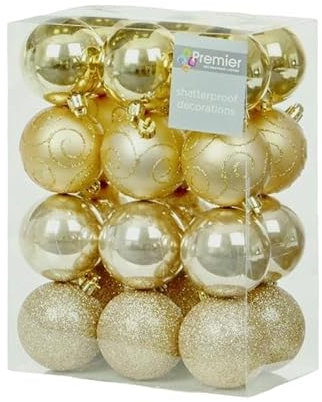 Premier Pack of 24 6cm Champagne Gold Shatterproof Baubles