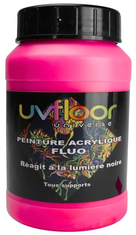 UV FLOOR - Peinture Acrylique Rose Fluo - Spéciale Lumière Noire Et Ultra Violet - Flashy - Fluide Et Ultra Pigmentée - Fluorescent - 250ml