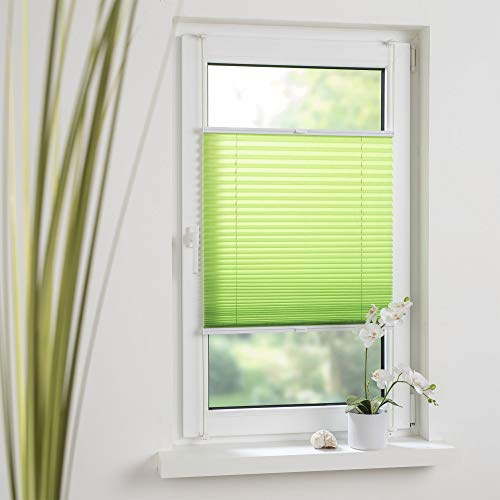 Liedeco® Plissee verspannt mit Klemmträger / 60 x 150 cm Apple Green (grün) (Breite x Höhe) / lichtdurchlässig Blickdicht und stufenlos verstellbar/leichte Innen-Montage ohne Bohren