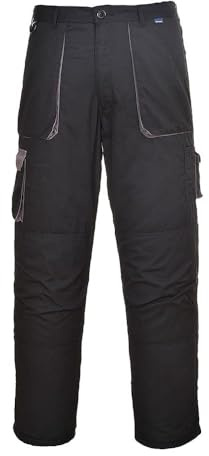 Portwest TX11 Texo Kontrast-Hose 2 Gesäßtaschen Elastischer Bund Doppelnaht | Schwarz, 3XL, UPF 40+, EN 14404, 40% Polyester, 60% Baumwolle, Knieschonertaschen, Klettverschluss