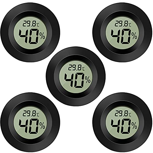 EEEKit Higrómetro Termómetro Digital LCD, Pack de 5 Medidores de Humedad y Temperatura para Interior Invernadero, Negro Redondo
