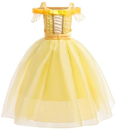 Lito Angels Vestito da Principessa Belle Costume la Bella e la Bestia per Bambina Taglia 6-7 Anni, Giallo 068
